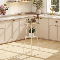 HOMCOM Mesa Alta de Cozinha Redonda com Prateleira de Armazenamento  para 2 Pessoas com Estrutura de Metal 55x55x95 cm Madeira e Branco(m-5)