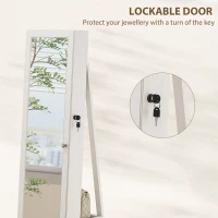 HOMCOM 360° Swivel Jewellery Cabinet, Free Standing Full Length Mirror with Storage, Lockable Jewellery Organiser with Built-in Makeup Mirror and Storage Shelves for Bedroom, White(m-7)