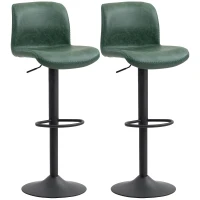 HOMCOM Bar Stools Set of 2, PU Leather Barstools with Backrest and Footrest for Kitchen, Counter, Breakfast Bar, Green(m-11)