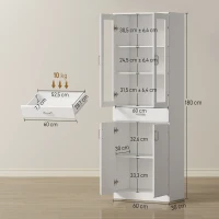 HOMCOM Buffet alto para cozinha, armário de cozinha, 4 portas sendo 2 em vidro, gavetas, prateleiras ajustáveis, 60x35x180cm, branco(m-3)