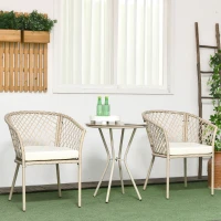 Outsunny Ensemble salon de jardin 2 personnes 3 pièces 2 fauteuils avec coussins table d'appoint ronde métal(m-10)