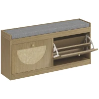 HOMCOM Banco Zapatero con Asiento Acolchado Puertas Frentes de Ratán Estante Ajustable para 8 Pares de Zapatos Natural(m-1)
