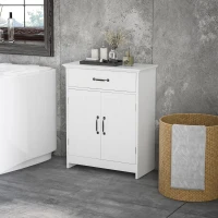kleankin Meuble salle de bain, armoire salle de bain sur pied avec double porte, tiroir et étagère réglable, 60x30x75cm, blanc(m-10)