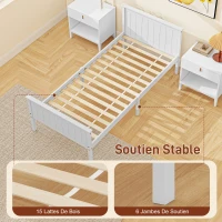 HOMCOM Cadre de lit 90 x 200 cm, lit simple en bois massif avec sommier à lattes tête et pied inclus, assemblage facile, blanc(m-5)