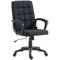 Vinsetto Scaun de birou rotativ tapițat în stofă cu aspect de in sintetic, înălțime reglabilă, basculant, spătar mediu, cotiere, negru(m-7)