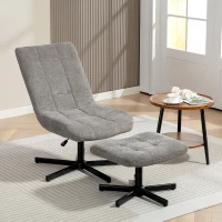 HOMCOM Fauteuil salon avec repose-pieds, chaise pivotante, hauteur réglable, dossier inclinable, 66 x 80 x 93-104 cm, gris(m-10)