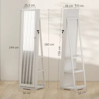HOMCOM Espejo Joyero Giratorio 360° Organizador de Joyas con Cerradura y Espejo Pequeño Incorporado 38x38x160 cm Blanco Veteado(m-3)
