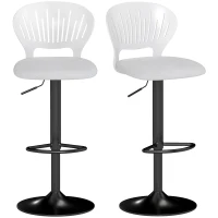 HOMCOM Set de 2 taburete de bar rotative 360°, reglabile 84-105 cm, spătar gol, suport picioare, alb(m-7)