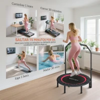 SPORTNOW Trampolim de Fitness Ø102 cm Dobrável com Guiador Ajustável de 4 Níveis e Bandas para Treino de Pernas e Corpo Vermelho(m-7)