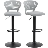 HOMCOM Set de 2 taburete de bar rotative 360°, reglabile 84-105 cm, spătar decupat, suport pentru picioare, gri(m-7)