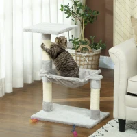 PawHut Arbre à chat 3 griffoirs grattoirs sisal naturel plateforme hamac et boule suspendue 50 x 26 x 70 cm peluche courte gris(m-10)