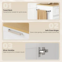 Cărucior de Bucătărie HOMCOM cu Sertar, Dulap, Suport pentru Prosoape și 3 Suporturi pentru Condimente, din Lemn, 62x40x87 cm, Alb(m-8)