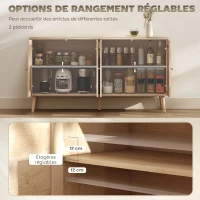 HOMCOM Buffet salon meuble de rangement placards à portes en cannage et étagère réglable 140 x 40 x 75 cm effet bois naturel(m-4)