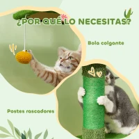 PawHut Árbol para Gatos de Suelo a Techo de 230-275 cm con Altura Ajustable Plataformas Cueva Hamaca Postes Bolas Verde(m-8)