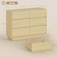 HOMCOM Cómoda com 6 Gavetas Bordos Arredondadas Cómoda para Sala Cozinha Entrada Escritório 120x38x86 cm Madeira(m-3)