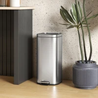 HOMCOM Poubelle cuisine 30L, poubelle à pédale avec seau intérieur amovible, couvercle à fermeture douce, 29x36x59,5cm, argent(m-10)