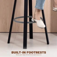 HOMCOM Conjunto de 2 banquetas de bar, revestimento em couro sintético, assento estofado, apoio para os pés, encosto, estrutura metálica, preto(m-4)