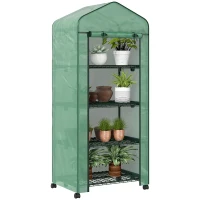 Outsunny Invernadero de Exterior con 4 Estantes Ruedas Puerta Enrollable Cubierta de PE y Marco de Acero 69x50x165 cm Verde(m-10)