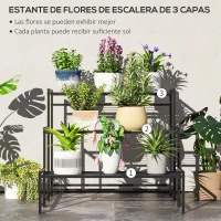 Outsunny Soporte para Plantas de Tres Niveles con Diseño en Escalera y Estructura Metálica Resistente para Interior y Exterior(m-4)
