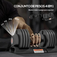 SPORTNOW Conjunto de Pesos Ajustável de 10 kg com Ajuste Rápido de Peso com Base de Armazenamento e Pega Antiderrapante 33xØ16 cm Preto(m-4)
