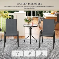 Outsunny Bistro-Set 3-teilig Wetterfest Gartenmöbel Set mit Glastisch Stapelbare Gartenstühlen Dunkelgrau(m-4)