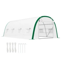 Outsunny Invernadero de Túnel 6x3x2 m con Puerta Enrollable 8 Ventanas de Malla y Estructura de Acero Galvanizado Blanco(m-10)