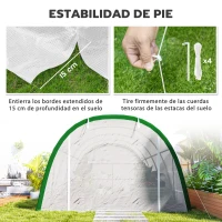 Outsunny Invernadero de Túnel 6x3x2 m con Puerta Enrollable 8 Ventanas de Malla y Estructura de Acero Galvanizado Blanco(m-6)