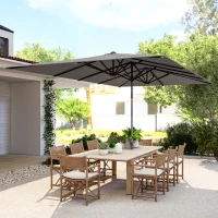 Outsunny Parasol de jardin extérieur, parasol double rectangulaire 451 x 264 cm avec manivelle toile polyester 200g/m² gris foncé(m-10)