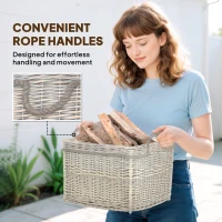 Outsunny Set of 3 Log Baskets for Wood Burner Indoor, Storage Basket with Lining and Rope Handles, Wicker Basket for Fireside Storage, Blankets, Beige(m-6)