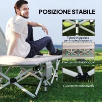 Outsunny Brandina per Campeggio con Poggiatesta e Tasca, in Acciaio e tessuto Oxford, 185x65x37 cm, Grigio(m-7)