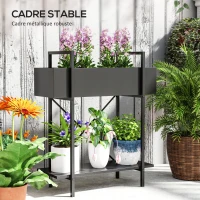 Outsunny Support plantes interieur 2 niveaux, porte plante avec trous de drainage, plateau supérieur, métal, 60 x 25 x 70 cm noir(m-6)