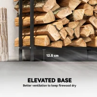 Outsunny 6.5 FT Steel Firewood Log Rack with 300 kg Capacity, Heavy Duty Indoor Outdoor Fireplace Wood Storage Shelf, Log Holder/Stand with Extra Support Legs, Decorative Bonfire Pattern, Black(m-6)