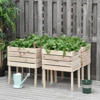 Outsunny Jardinières sur Pieds carrés potagers - Lot de 4 jardinières sur Pied modulables - dim. 50L x 30l x 60H cm - Inserts d'irrigation Film Protecteur - Bois Sapin Naturel(m-10)