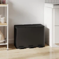 HOMCOM Afvalemmer met 3 x 15 L compartimenten, deodorantdeksels, vingerafdrukbestendig, soft-close, verwijderbaar, Zwart(m-2)