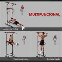 HOMCOM Barra de Elevações com Altura Ajustável Estação de Flexões Máquina de Elevações Multifuncional para Treino de Força 98x84x171-219 cm Preto(m-4)