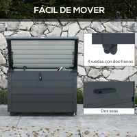 Outsunny Baúl de Almacenaje Exterior de Acero Galvanizado con 4 Ruedas 2 Asas y Tapa con Cerradura 100x62x65 cm Gris Oscuro(m-4)