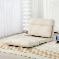 HOMCOM Fauteuil de sol canapé paresseux fauteuil convertible en lit inclinable 90° à 180° tissu - 70 x 72 x 56 cm - beige(m-10)