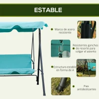 Outsunny Balancín de Jardín Exterior Columpio de 3 Plazas con Toldo Ajustable y Marco de Acero 172x110x153 cm Verde Azulado(m-5)