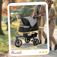 PawHut Carrito para Perros con 3 Ruedas Ventanas de Malla Cesta de Almacenaje y Correas de Seguridad 109,5x57,5x106,5 cm Gris(m-3)
