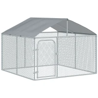 PawHut Chenil extérieur avec toit pour chien 5 m² parc grillagé espace couvert acier galvanisé 230 x 230 x 175 cm(m-12)