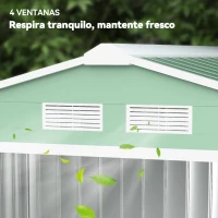 Outsunny Caseta de Jardín 213x130x185 cm Cobertizo de Exterior Metálico para Almacenamiento de Herramientas Verde Claro(m-8)