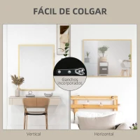 HOMCOM Espejo de Baño 70x90 cm Espejo de Pared Decorativo para Salón Entrada Pasillo Horizontal o Vertical Natural(m-5)