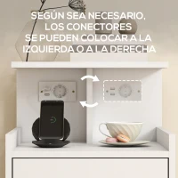HOMCOM Mesita de Noche con Estación de Carga Puertos USB Cajón y Estantes Mesilla de Noche Dormitorio 40x40x60 cm Blanco(m-7)