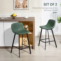 HOMCOM Bar Stools Set of 2, PU Leather Dining Stools with Backrest, Footrest, for Kitchen, Counter, Breakfast Bar, Green(m-4)