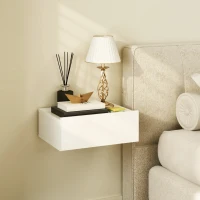 HOMCOM Conjunto de 2 Mesas de Cabeceira com 1 Gaveta Desenho Montado na Parede Estilo Moderno para Dormitório 40x30x15 cm Branco(m-7)