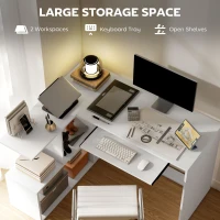 HOMCOM Birou pe Colț Modern cu Tavă Glisantă pentru Tastatură și Rafturi cu 4 Nivele, Alb(m-4)