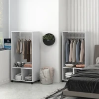 HOMCOM Lot de 2 portants à vêtements penderie mobile avec roulettes 2 niches + Grand Espace penderie en bois Blanc(m-10)