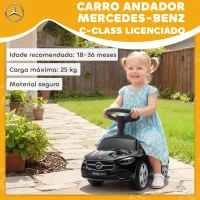 AIYAPLAY Carro Andador para Crianças Mercedes-Benz Classe C com Buzina Volante Sons de Motor e Espaço de Armazenamento 65x28x39 cm Preto(m-4)