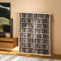 HOMCOM Rangements pour CD et DVD avec 16 compartiments et 12 étagères réglables capacité max. 720 CD/396 DVD et Blu-ray naturel(m-10)