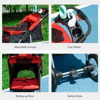 PawHut One-click Folding Pet Stroller Dog/Cat Travel Carriage with Adjustable Canopy, Cupholder, Storage Basket, Red(m-7)